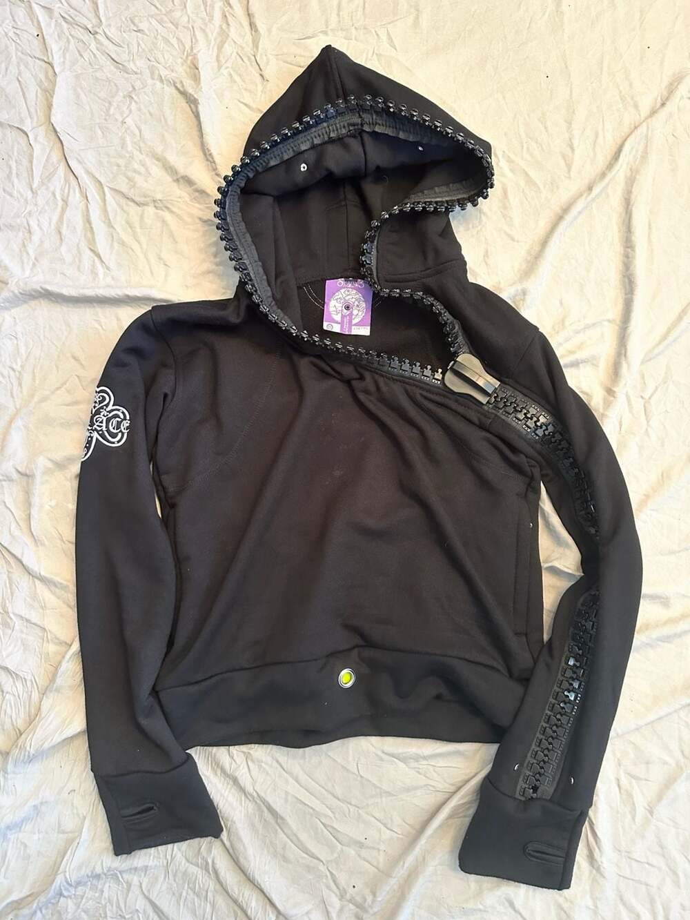 Solace Harmonics Black Asymmetrical Zip Hoodie Size S